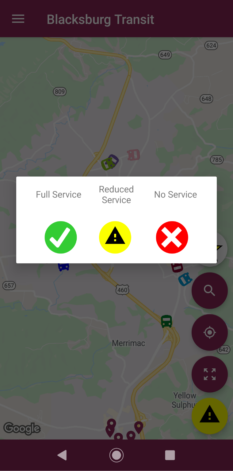 Blacksburg Transit Mobile App route status