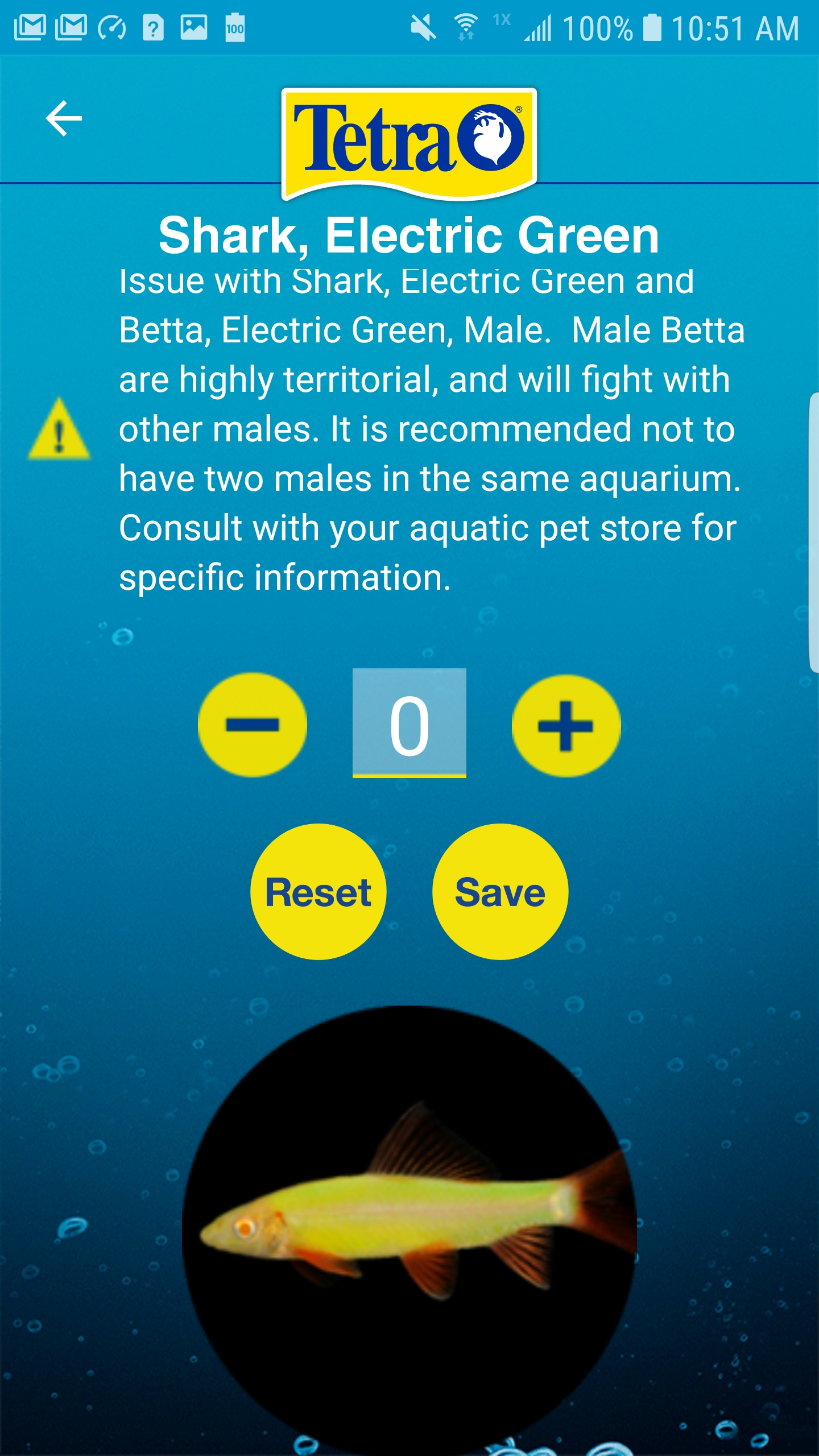 Spectrum Connected App Connected Fish type and number of fish